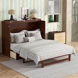 KALALLA Retro Rattan Queen Size Murphy Bed Cabinet with Storage Drawers, Hidden Foldable Platform Bed, Space Saving for Small Room, Kids Adults Guest, Walnut KALALLA