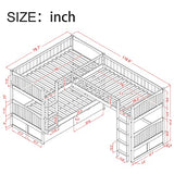 GAOWEI L-Shaped Bunk Bed with Drawers,Twin Over Twin Triple Bunk Beds and Loft Bed for 3 with Ladder & Guardrail & Headboard & Footboard Kids/Solid Wood Triple Bunk Bed for Kids (Gray) GAOWEI