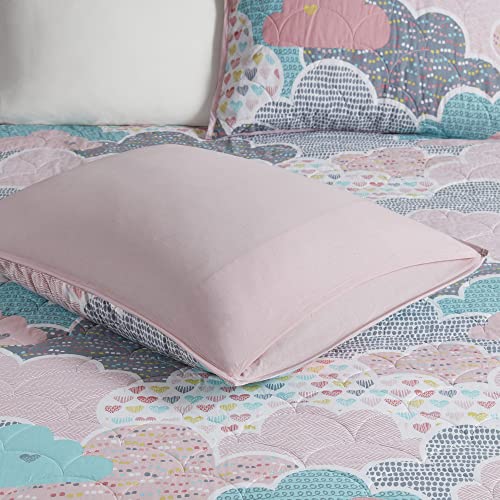 Intelligent Design Kids Reversible Cotton Quilt Set - Vibrant Fun, Playful Print, All Season Children Bedding Coverlet Bedspread, Decorative Pillow, Bedroom Décor, Full/Queen, Cloud Pink 5 Piece Intelligent Design