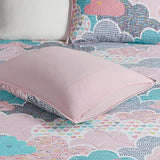 Intelligent Design Kids Reversible Cotton Quilt Set - Vibrant Fun, Playful Print, All Season Children Bedding Coverlet Bedspread, Decorative Pillow, Bedroom Décor, Full/Queen, Cloud Pink 5 Piece Intelligent Design
