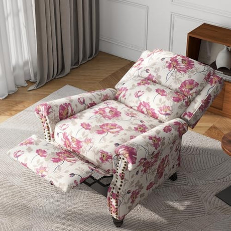 UIXE Pushback Recliner Chair, Fabric Armchair Push Back Accent Chair, Rivet Trim Club Chair Home Theater Overstuffed Single Sofa Reading Seat for Living Room, Pattern UIXE
