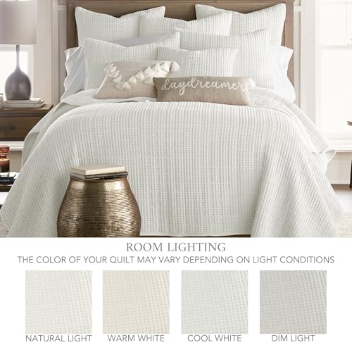 Levtex Home Mills Waffle Full/Queen Quilt Set (88x92in) with 2 Pillow Shams (26x20in) - Cream - Cotton Waffle Full/Queen Size Quilt Bedding Set - Lightweight, Soft, Pre-Washed Levtex Home