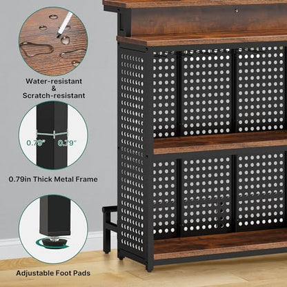 YITAHOME Rustic Brown Mini Home Bar Unit with Music-Sensing LED Lights and Storage Shelves - WoodArtSupply