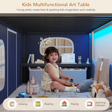 DICTAC Low Loft Bed with Slide,Storage Stairway and Led Lights Metal Twin Size Loft Bed with Under-Bed Play Space,Art Table & Play Curtain Twin Beds with 2 Drawers and 13.8''H Safety Guardrail,Black DICTAC