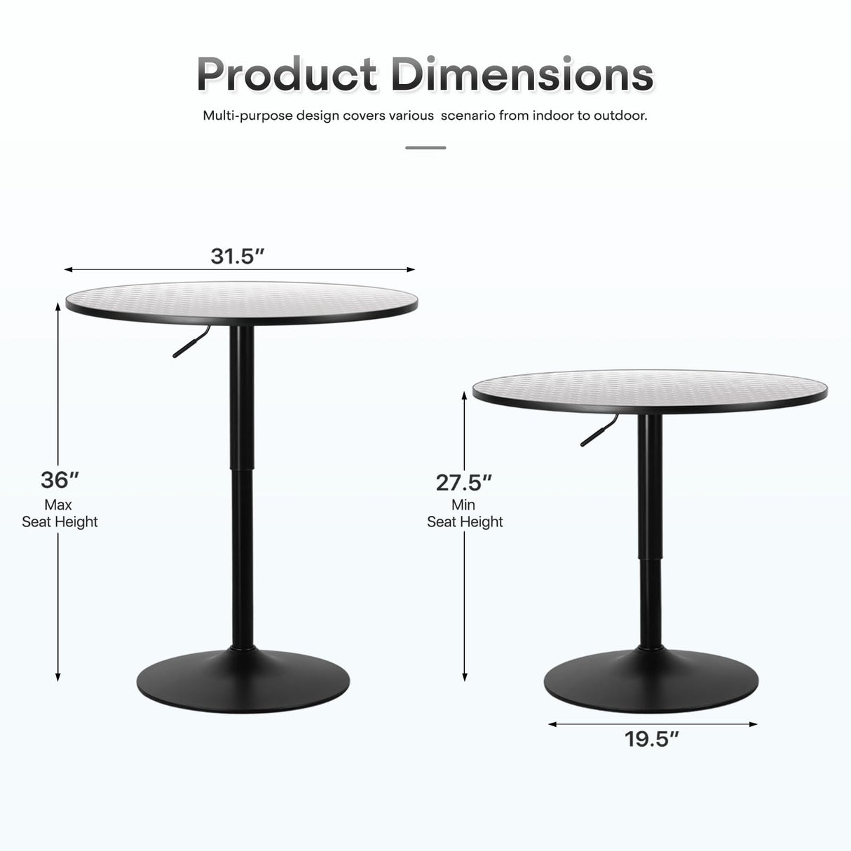 Athena Collection Bar Table Modern Round Cocktail Table Height Adjustable, Tall Bistro Pub Table with Sturdy Base, Suitable for Home, Kitchen, Pub, Restaurant, Silver Athena Collection