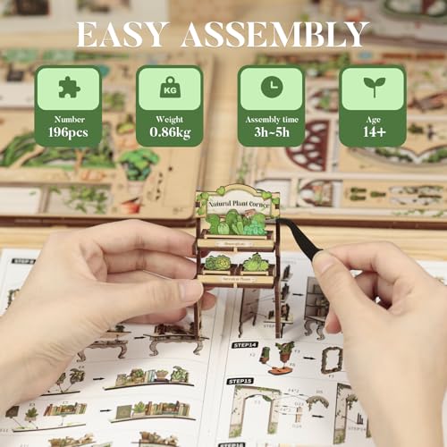 Fsolis Book Nook Kit, 3D Wooden Puzzles for Adults DIY Miniature House Kit Mini Building Kit Booknook Bookstore Bookshelf Diorama Gifts for Women Book Lovers (Green Life's Bookshop)