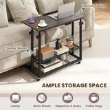 Giantex Mobile Standing Desk, Adjustable Rolling Computer Desk w/Tilting Desktop & Storage Shelves, PC Laptop Table, Small Compact Desk on Wheels for Small Space, Living Room & Bedroom (Black Oak) Giantex