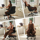 AreShark Cross Legged Office Chair: ADHD Criss Cross Desk Chair with Wheels & Stretchable Rotating Footrest - Height Adjustable Wide Yoga Kneeling Meditation Chair with Flip-up Armrests Back Support AreShark