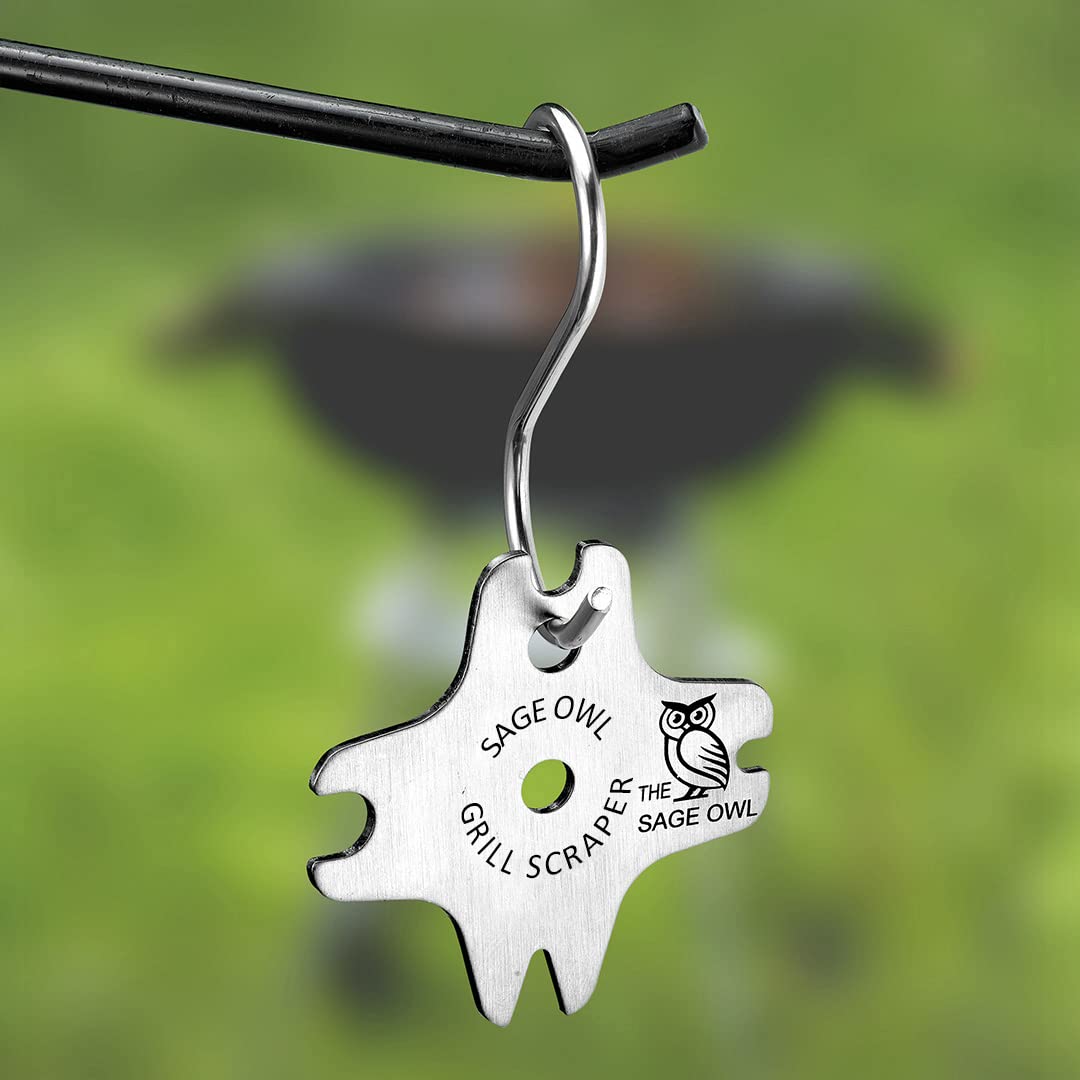 Sage Owl Bristle-Free Stainless Steel BBQ Grill Scraper – Safe Grill Cleaner for Outdoor Grills, Smoker Accessories, Cooking Gadgets, and Barbecue Grilling Tools – Ideal Mens Stocking Stuffers The Sage Owl