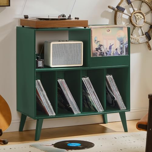 LELELINKY Large Record Player Stand, Turntable Stand with Storage, Vinyl Record Holder with Display Area, Record Player Table Holds Up to 300 Albums, Record Stand for Music Room Living Room LELELINKY