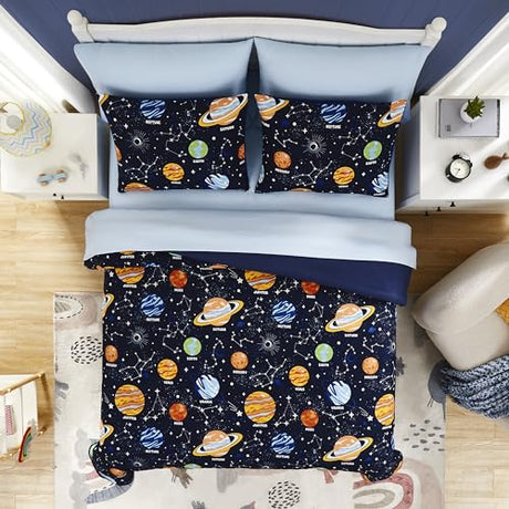 Full Kids Comforter Set - 7 Pieces Full Bedding Sets for Boys Teen, Glow in The Dark Space Bed in A Bag with Sheets Kaleido Space