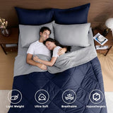 HEVUMYI Full Comforter Set - 7-Piece All Season Bed in a Bag Full, Ultra Soft Bedding Set with Comforter, Flat Sheet, Fitted Sheet, Pillowcases, Pillow Shams, Navy Blue & Light Grey HEVUMYI