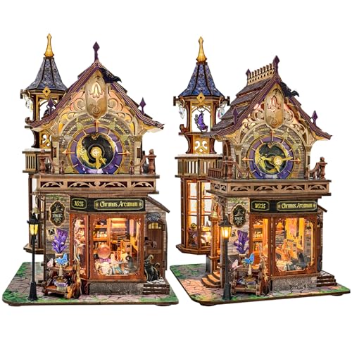 SUNNINO Miniature Dollhouse Kit, 3D Wooden Puzzles for Adults Mini House Building Kit with LED Lights Christmas Birthday Gifts Book Nook Kits Bookshelf Decor for Adults and Teens, Time Magic Club