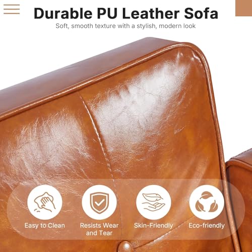 Trygoal Adjustable Backrest Convertable Sofa, Modern PU Leather 2-Seat Futon Sofa, Convertible Faux Leather Sleeper Couch with Armrests, Couch for Living Room Home Office Spaces Trygoal