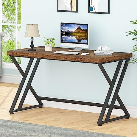 LVB Rustic Computer Desk, Metal Wood Home Office Desk, Industrial Simple Study Executive Desk for Writing Work, Wooden Student Gaming Computer PC LVB