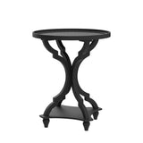 Wnutrees Farmhouse Round Accent End Table, Rustic Side Table Nightstands for Living Room Bedroom, Wood Tray Top, Handcrafted Finish, Set of 2, Black Wnutrees