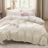 Bedsure Oat Milk Duvet Cover Queen Size - 3 Pieces Prewashed Cotton-Like Polyester Extra Soft Bedding Set, Includes 1 Duvet Cover 90x90 Inches with Zipper Closure & 2 Pillow Shams, No Comforter Bedsure