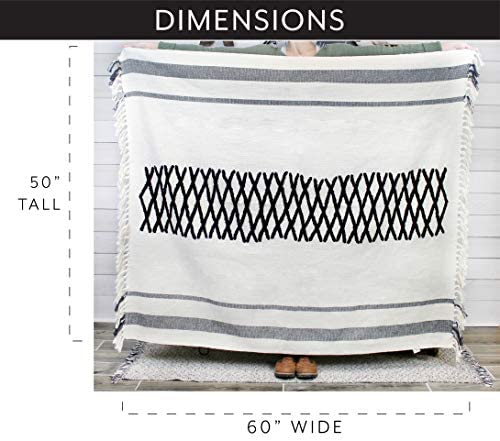 AuldHome Design Boho Farmhouse Throw, Black and Off White 50 x 60 Inch Striped Blanket AuldHome Design