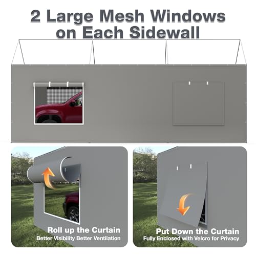Carport Canopy Replacement Sidewall 20x6.6 FT Fits 10x20, 12x20, 20x20 FT Carport with Roll-up Windows, Waterproof & UV Protected, Easy Assembly with Ball Bungees, Grey (Sidewall Only, 1 Pack) FLOUREE