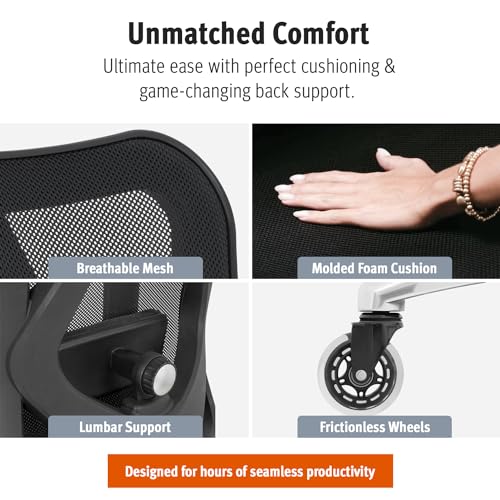 Ergonomic Office Chair - Adjustable Desk Chair with Lumbar Support and Rollerblade Wheels - High Back Chairs with Breathable Mesh - Thick Seat Cushion, Head, and Arm Rests - Reclines (Black) Duramont