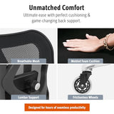 Ergonomic Office Chair - Adjustable Desk Chair with Lumbar Support and Rollerblade Wheels - High Back Chairs with Breathable Mesh - Thick Seat Cushion, Head, and Arm Rests - Reclines (Black) Duramont