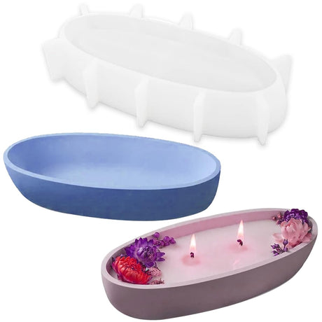 Large Candle Vessel Silicone Mold Oval Bowl Resin Molds, Creative Silicone Candle Vessels Pot Molds, Storage Tray Container Mold DIY for Candle Making Supplies Scented Candles Soaps Making or Storage Ainvhh