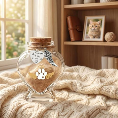 Chowsie Pet Memorial Bottle for Pet Hair, Pet Fur Memorial Keepsake, Keepsake for Dog and Cat Hair with Heart Shape Glass Chowsie