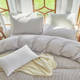 XINMIANFANG Striped Duvet Cover Set Full Size 3 Pcs 100% Washed Cotton Linen Like Textured Natural Wrinkle Comfy Breathable (Full, Classic Stripe-Mauve Brown/White) XINMIANFANG