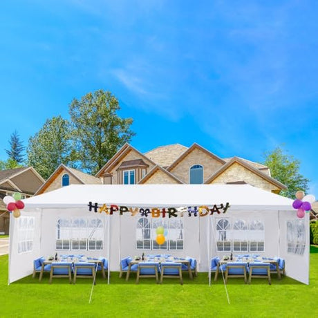 10' x 30' Party Tent,Wedding Tent with 5 Removable Sidewalls, Patio Canopy Tent, Outdoor Patio Gazebo with Spiral Tubes for Party,Wedding,BBQ, Waterproof (White, 10' x 30'-5 Removable Sidewalls) CIPACHO