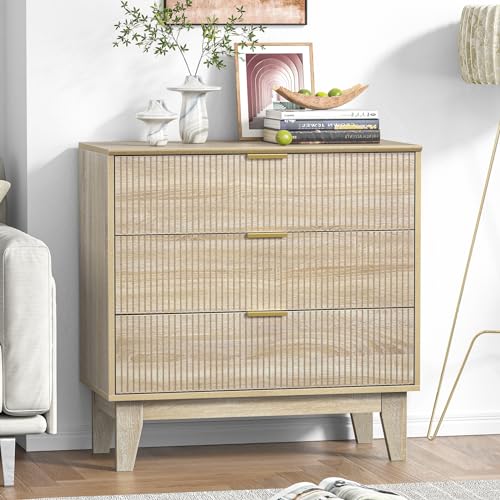 Anmytek 3 Drawer Dresser for Bedroom, Modern Closet Dressers Chest of Drawers, Wood Tall Dresser Storage Dresser Large Nightstand for Bedroom Living Room Hallway Closet, H0113