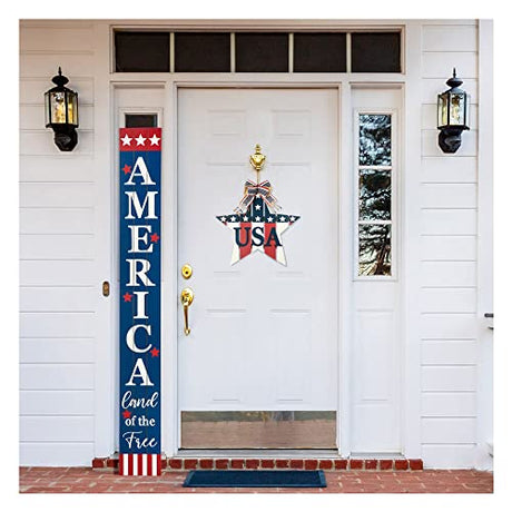 Glitzhome 60"H Wooden Patriotic Porch Sign, Patriot's Day Decoration Americana Sign Memorial Day Decorations for Home Indoor Front Door Porch Decor glitzhome