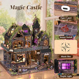 DIY Miniature House Kit, Dollhouse Magic City Gothic Witch House for Adults to Build, Birthday/Christmas Day Gift for Family and Friends, Prefab Tiny Home with LED Lights,Magic Castle