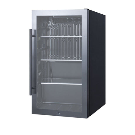 Summit Appliance SPR488BOS Commercially Approved Shallow Depth Indoor/Outdoor Beverage Cooler, Seamless Stainless Steel Door Trim, Glass Door, Black Interior, Front Lock, and Dial Thermostat Summit Appliance