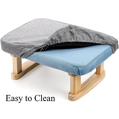 Lawei Small Footstool Ottoman, Rectangle Fabric Foot Stool Rest with Wooden Legs and Non-Slip Soft Padding, Modern Footstools Step for Couch, Desk, Office, Living Room, Bedroom, Entryway, Dogs, Gray Lawei
