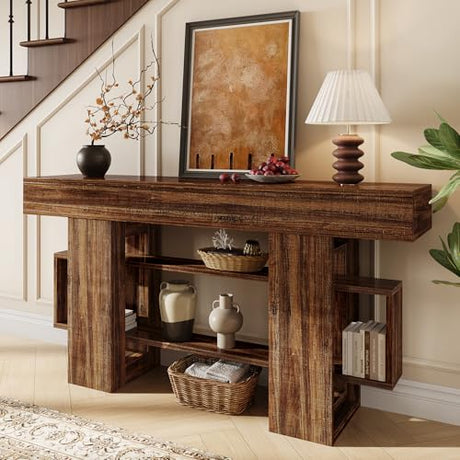 Einhomn 63 Inches Entryway Table, Wooden Console Table with Storage, Narrow Sofa Table Behind Couch, Farmhouse Long Entry Hallway Tables for Entrance, Foyer, Living Room, Rustic Brown Einhomn