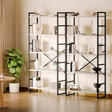 Shintenchi 5-Tier Industrial Bookshelf - Elegant White Bookcase for Living Room, Bedroom, or Office Shintenchi