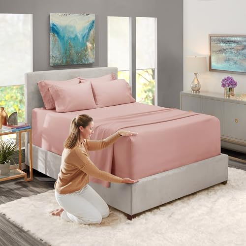 Hearth & Harbor Extra Deep Pocket Sheet Sets, Luxury Soft 6 Piece Bed Sheet Set Fits Mattress 18-24 Inches - Queen, Peach Beige Hearth & Harbor