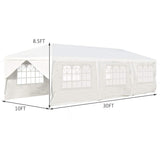 Tangkula 10' x 30' Outdoor Waterproof Gazebo Canopy w/ 6 Removable Sidewalls and 2 Doorways, Heavy Duty Large Tent w/Strong Connection Stakes Ropes for Party Wedding Events Beach BBQ (White) Tangkula