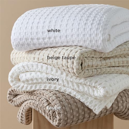 Bedsure Cooling Waffle Queen Size Blanket - Lightweight Cotton Spring Blanket of Rayon Derived from Bamboo for Hot Sleepers, Luxury Throws for Bed, Couch and Sofa, Ivory, 90x90 Inches Bedsure