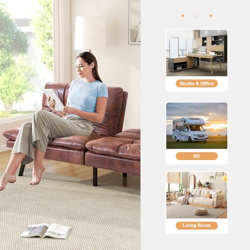 Opoiar, Modern Sleeper Sofa,Convertible Couch Bed,Memory Foam, Adjustable Armrest&Backrest,Faux Leather Futon Sets for Compact Living Spaces,Office Sofabed, Brown-002, SF-PU-002 Opoiar