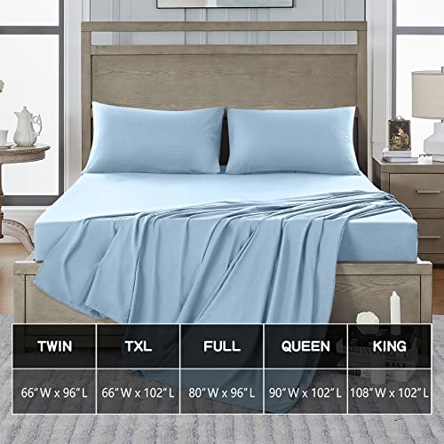 FreshCulture Queen Flat Sheet - Hotel Quality Queen Flat Sheet Only - Brushed Microfiber Top Sheet - Ultra Soft & Breathable - Wrinkle-Free - Easy Care - Single Flat Sheet (Queen, Light Blue) FreshCulture