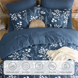 Bedsure King Size Comforter Set - 7 Pieces Floral Navy Soft Bedding Sets, King Bed in a Bag with Botanical Flowers Comforter, Sheets, Pillowcases & Shams Bedsure
