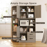 Gizoon 60.4" Farmhouse Kitchen Pantry Storage Cabinet with Doors and Adjustable Shelves, Large Kitchen Hutch with Drawers, Freestanding Cupboard for Dining Room, Living Room, Grey Gizoon