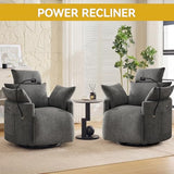 Power Recliner Chairs, 360° Swivel Rocking Chair Nursery with USB/Type-C & Phone Holder, Gilder Reclining Chair with Side Pocket for Adults, Barrel Recliners for Living Room, Chenille Dark Grey