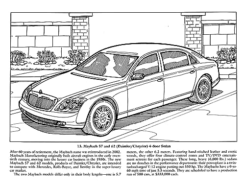 Luxury Cars Coloring Book (Dover Planes Trains Automobiles Coloring) Dover Publications