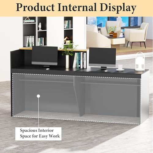 Reception Desk with Counter with Storage Shelves Modern Front Desk Large Wooden Commercial Reception Counter for Checkout, Lobby, Beauty Salon,Office,Black