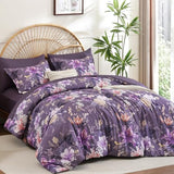 Drucon Floral Comforter Set King Size 7 Piece, Purple Flower Bed in a Bag, Elegant Floral Comforter with Sheet Set, Soft Microfiber Bedding Set for All Season Drucon
