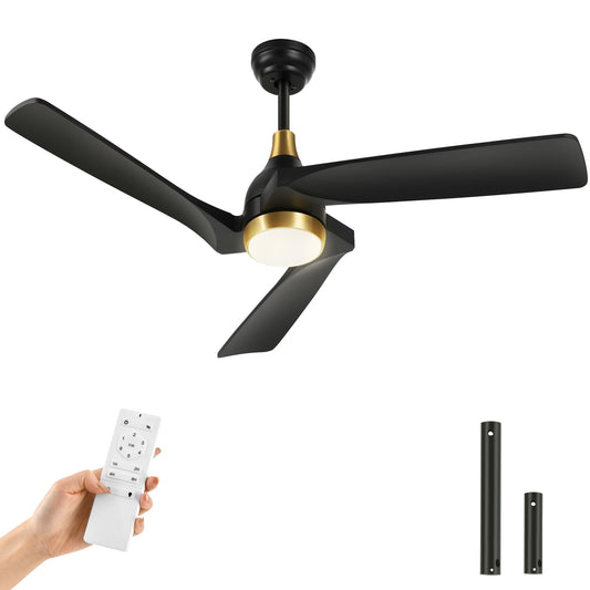 YITAHOME 52 Inch Black Gold Ceiling Fan with Lights Remote Control, Dimmable 3-Color LED Ceiling Fan, Solid Wood Blades Modern Ceiling Fan for Indoor Outdoor with Reversible Quiet Motor