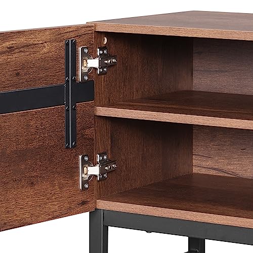 WAMPAT Modern TV Stand for TVs up to 70 inch TV, 2 in 1 Entertainment Center TV Console with Storage Cabinets and Metal Base,Media Console for Living Room, Brown WAMPAT
