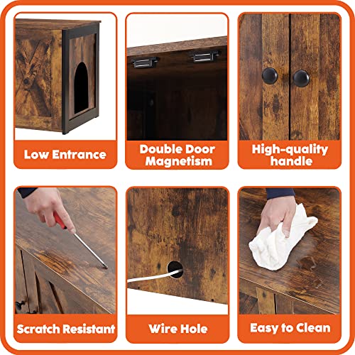 DWANTON Litter Box Enclosure, Cat Litter Box Furniture Hidden, Reversible Entrance Can Be on Left or Right Side, Wooden Cat Washroom Indoor, Fit Most of Litter Box, Rustic Brown, 27.6 Inches Dwanton